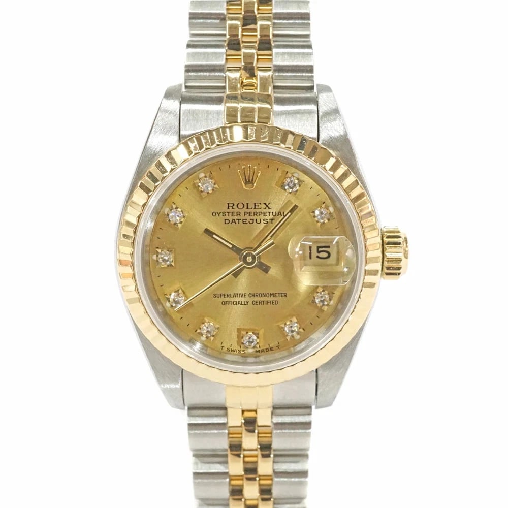 ROLEX DATEJUST GOLD WATCH: Rolex Datejust Gold Watch Brand: ROLEX Type/Style: Wristwatch Material: Case Material N/A Band Material N/A Color: Dial Color Gold Size: Wrist Size 17cm Case Size 26mm Accessories: None Accessories