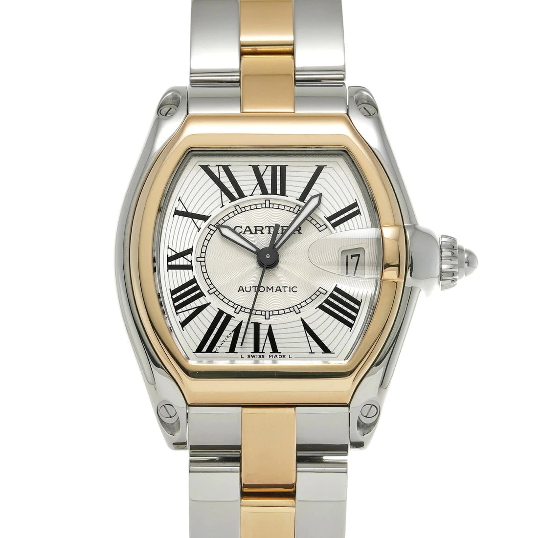 CARTIER ROADSTER SILVER WATCH: Cartier Roadster Silver Watch Brand: CARTIER Type/Style: Wristwatch Material: Band Material Stainless Case Material Sapphire Crystal Color: Dial Color Size: Wrist Size 18.5cm Case Size 44 x 36 mm