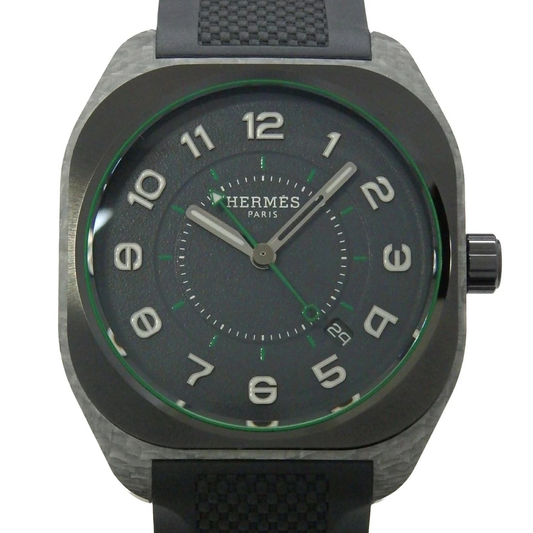 HERMES WATCH RUBBER WATCH: Hermes Watch Rubber Watch Brand: HERMES Type/Style: Wristwatch Material: Band Material Gf/Ce/Ti/Rubber Case Material N/A Color: Dial Color Size: Wrist Size 16-20.5cm Case Size 42mm Accessories: No