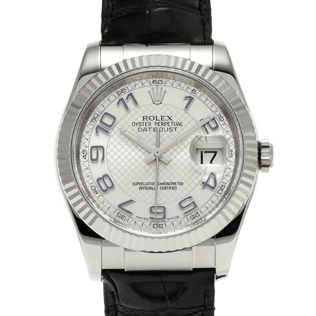 ROLEX DATEJUST SILVER WATCH: Rolex Datejust Silver Watch Brand: ROLEX Type/Style: Wristwatch Material: Band Material White Gold Case Material Sapphire Crystal Color: Dial Color Silver Size: Wrist Size 18cm Case Size 36 x 36 mm