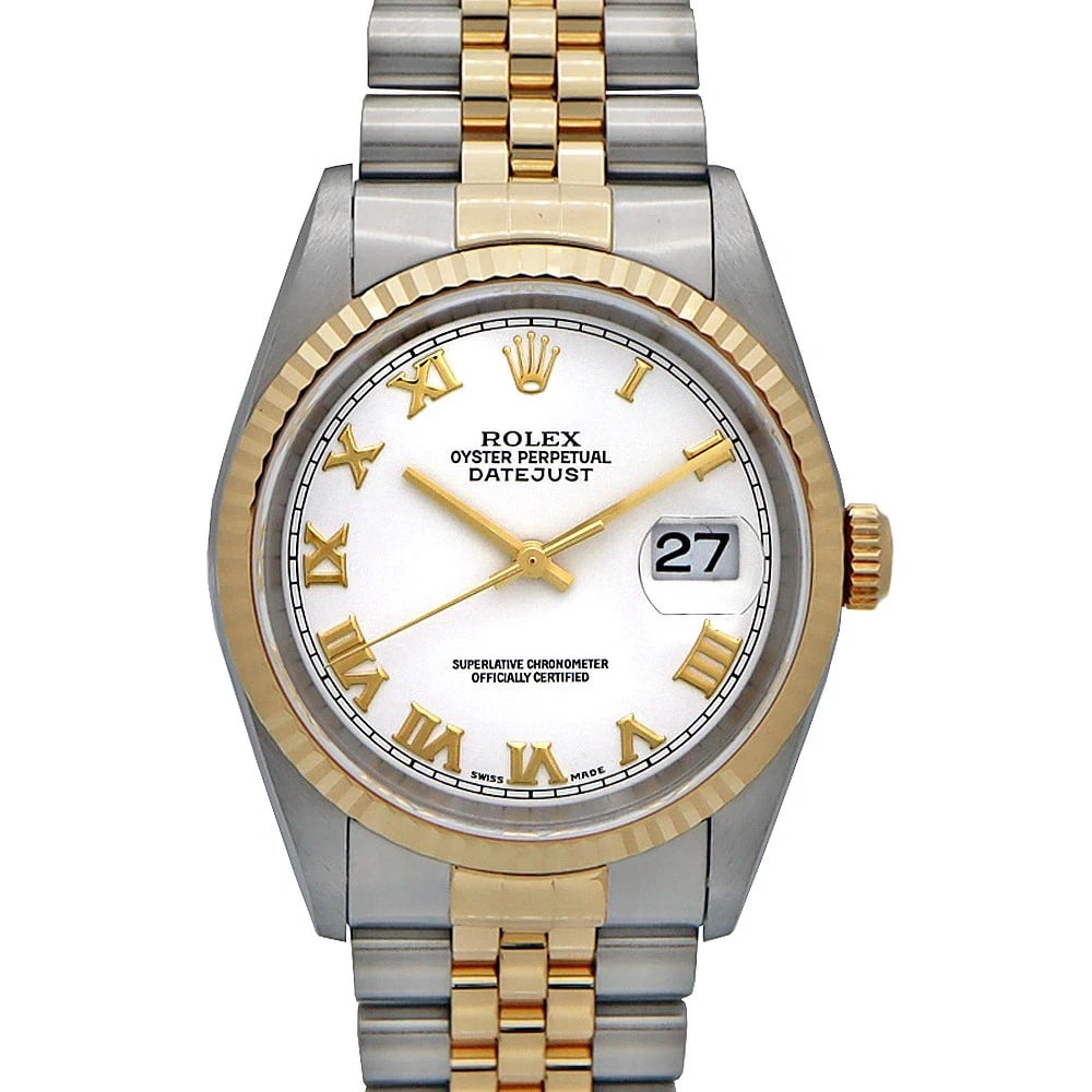 ROLEX DATEJUST GOLD WATCH: Rolex Datejust Gold Watch Brand: ROLEX Type/Style: Wristwatch Material: Case Material N/A Band Material N/A Color: Dial Color Size: Wrist Size 19.0cm Case Size 36mm Accessories: None Accessories