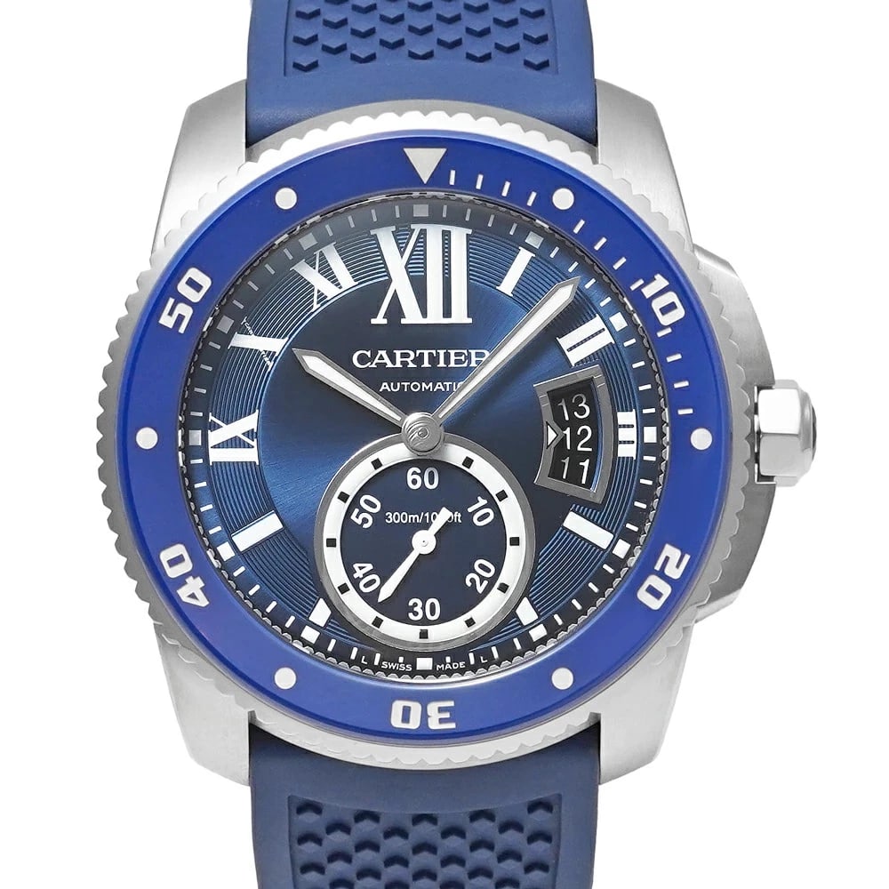 CARTIER CALIBRE BLUE WATCH: Cartier Calibre Blue Watch Brand: CARTIER Type/Style: Wristwatch Material: Case Material N/A Band Material Stainless Steel Color: Dial Color Blue Size: Case Size 42mm x 42mm Accessories: None
