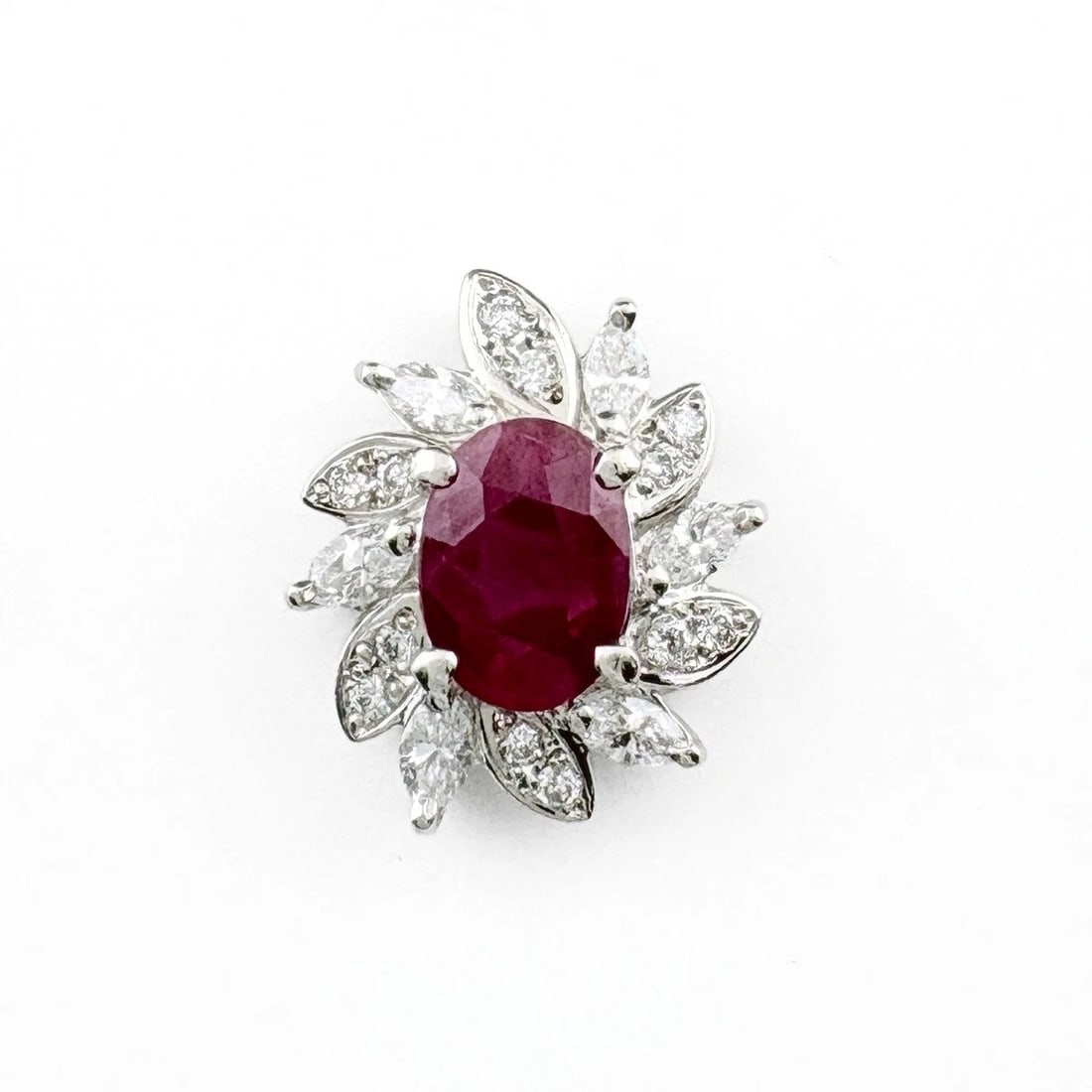 RUBY PENDANT HEAD: Ruby Pendant Head Brand: Unbranded Type/Style: Pendant Head Material: Pt900, Main Stone Ruby Color: Silver Size: Pendant size 15.7?13.7mm(0.6") Inside diameter of the bail 3.0?1.4mm(0.1")