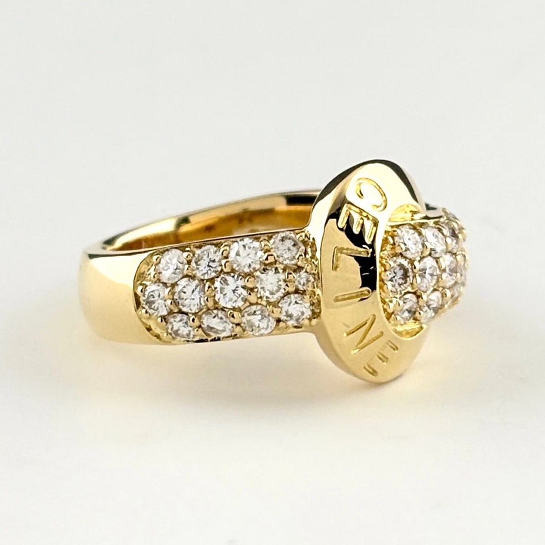 CELINE MELEE DIAMOND RING: CELINE melee diamond Ring Brand: CELINE Type/Style: Ring Material: 18K YG, Color: YG Size: US 5 Accessories: None Accessories Notice: When purchasing pre-owned goods, please refer to the photos of