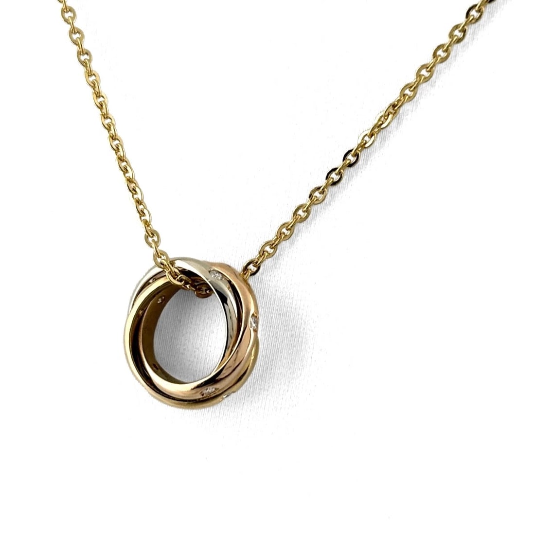 CARTIER BABY TRINITY DIAMOND NECKLACE: CARTIER Baby Trinity Diamond Necklace Brand: CARTIER Type/Style: Necklace Material: 18K YG WG PG, Color: YG WG PG Size: Chain / code 41.5cm(16.3") Accessories: None Accessories Notice: Whe