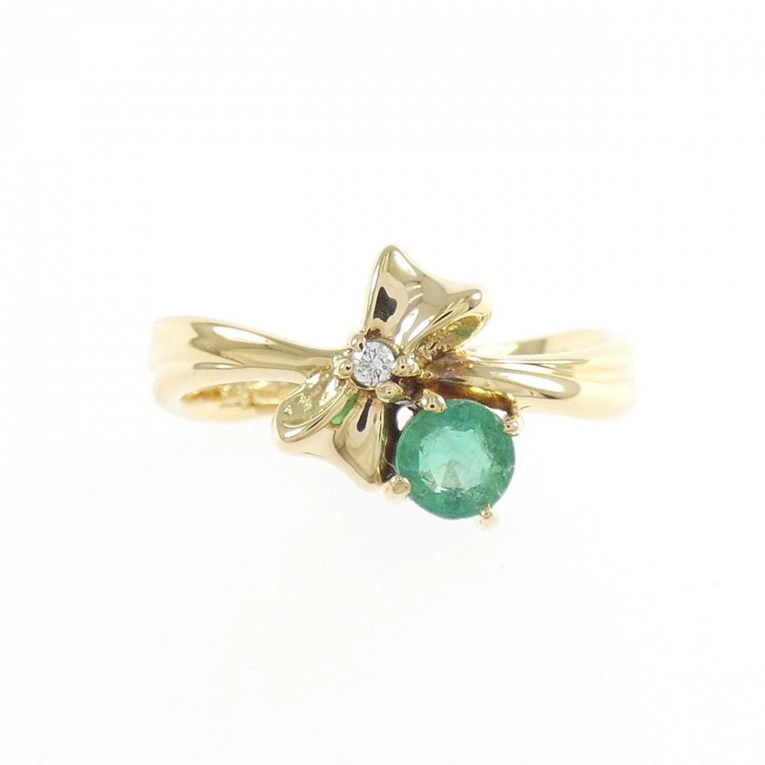 K18YG RIBBON EMERALD RING: K18YG Ribbon Emerald Ring Brand: Unbranded Type/Style: Emerald Ring Material: K18 yellow gold, Main Stone Emerald Color: YELLOW GOLD Size: US6 1/4 Accessories: None Accessories Notice: When