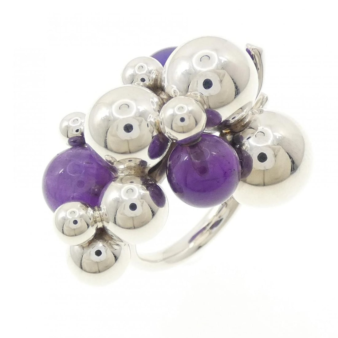 GEORG JENSEN MOONLIGHT GRAPES RING: Georg Jensen MOONLIGHT GRAPES Ring Brand: Georg Jensen Type/Style: Georg Jensen Ring Material: 925Silver, Main Stone Amethyst Color: SILVER Size: US7 3/4(56) Accessories: None Accessories Notice: