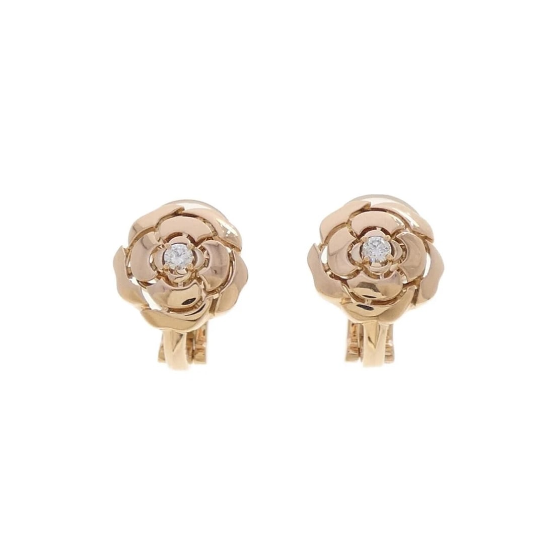 CHANEL CAMELLIA EARRINGS: Chanel Camellia Earrings Brand: CHANEL Type/Style: Chanel Pierce/Earring Material: 750 Pink Gold, Main Stone Natural Color: PINK GOLD Size: Actual Size Approximate dimensions (height x width): 10.6mm 