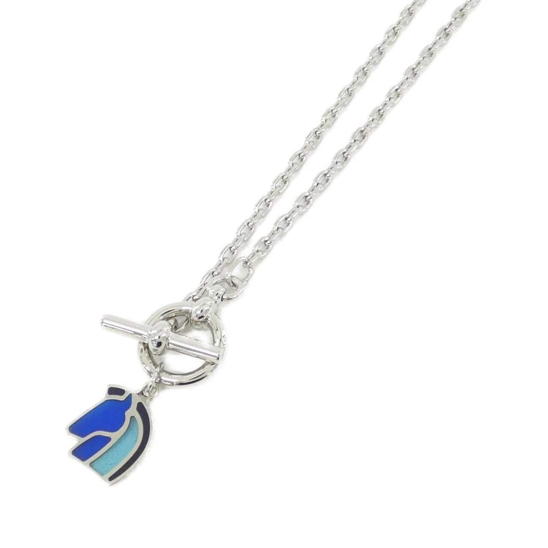 HERMES HELIOS CHEVAL NECKLACE: Hermes Helios Cheval Necklace Brand: HERMES Type/Style: Hermes Necklace Material: None, Color: CAMAIL DE BLUE / PALLADIUM (SILVER) / Palladium (Silver) Metal Size: Length: 58mm cm Motif width x
