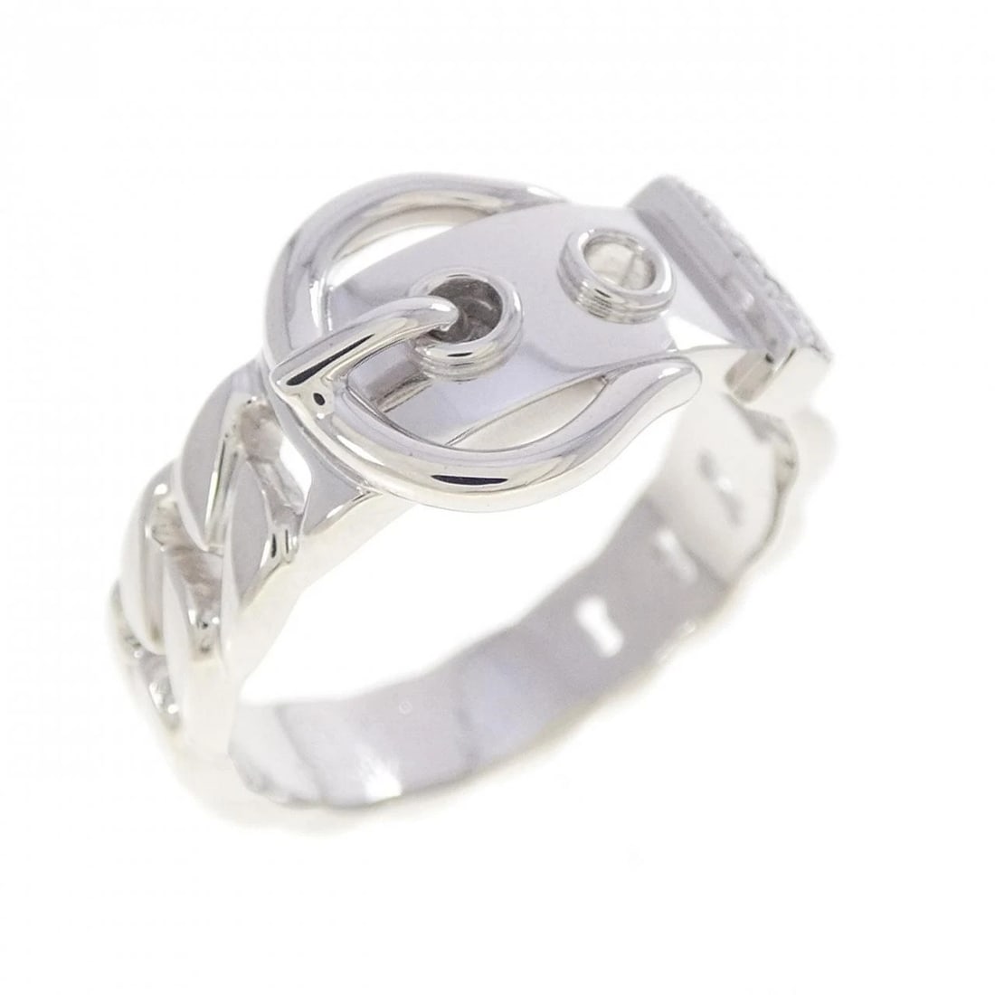 HERMES BOUCLES SELLIER RING: Hermes Boucles Sellier Ring Brand: HERMES Type/Style: Hermes Ring Material: 750 white gold, Main Stone Natural Color: White Gold Size: US7 1/4(55) Accessories: None Accessories Notice: When