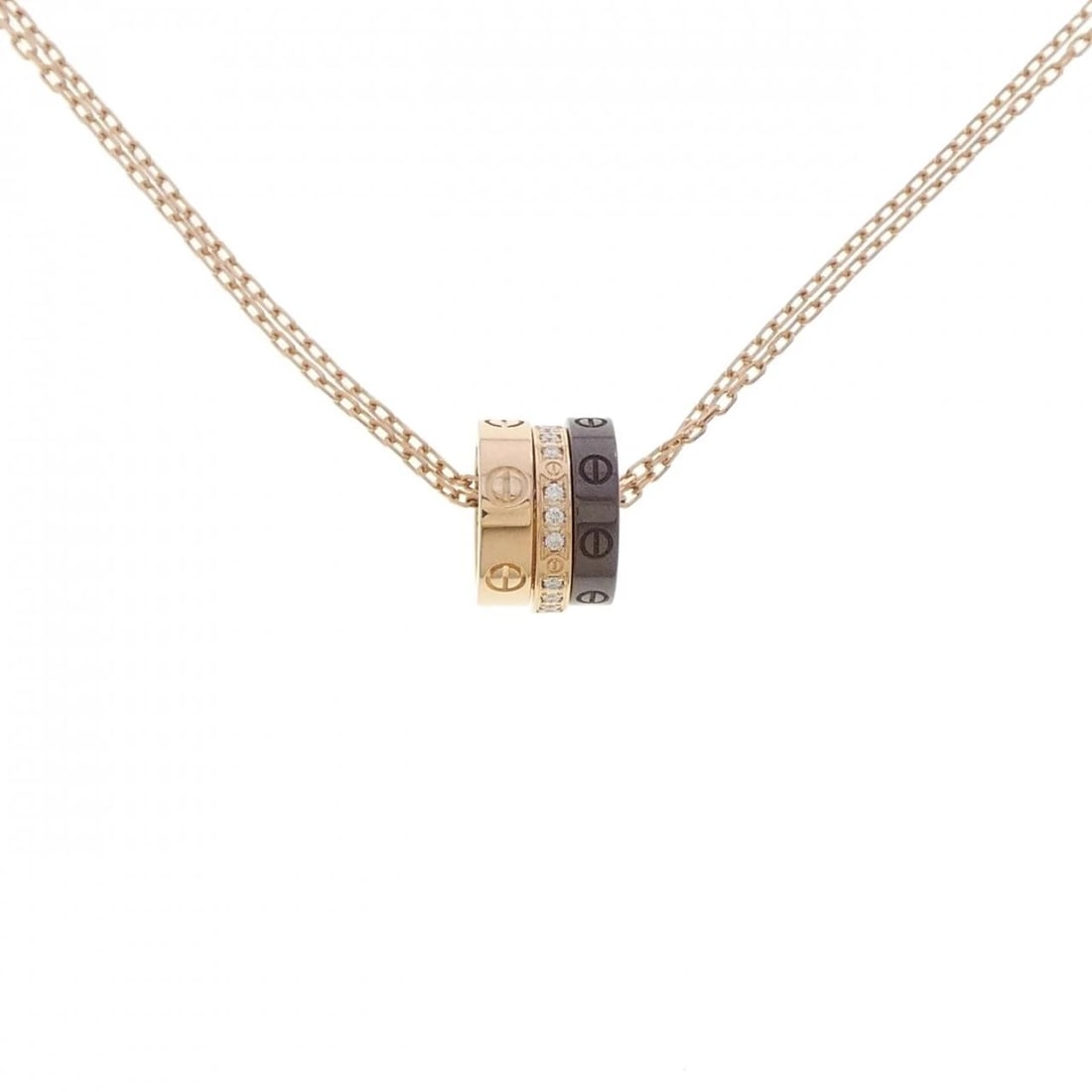 CARTIER LOVE THREE HOOP NECKLACE: Cartier Love Three Hoop Necklace Brand: CARTIER Type/Style: Cartier Necklace Material: 750 pink gold/ceramic, Main Stone Natural Color: Pink Gold\Ceremic Size: length 42?45cm Actual Size Pendant