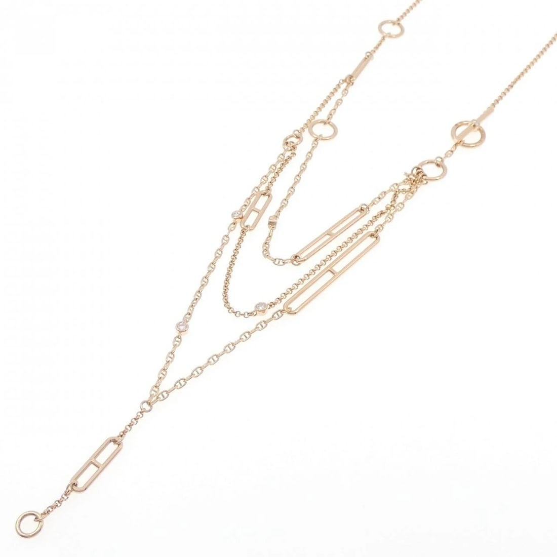 HERMES CHAINE D'ANCRE CHAOS NECKLACE: Hermes Chaine d'Ancre Chaos Necklace Brand: HERMES Type/Style: Hermes Necklace Material: 750 Pink Gold, Main Stone Natural Color: Pink Gold Size: length 41?43cm Actual Size Pendant length x width: