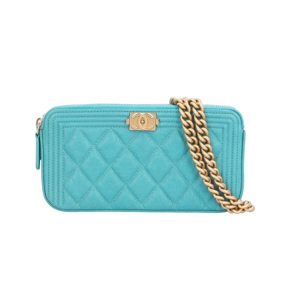 CHANEL SHOULDER BAG CROSS BODY CAVIARSKIN CHAIN WALLET: CHANEL Shoulder Bag Cross Body Caviarskin Chain wallet Brand: CHANEL Type/Style: Shoulder Bag Material: Exterior Material Caviarskin Color: Exterior color turquoise blue Size: W7.1 x H3.5 x D1.2inch
