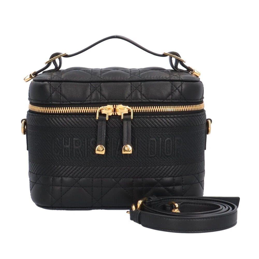 DIOR SHOULDER BAG CROSS BODY LEATHER 2WAY SMALL VANITY: Dior Shoulder Bag Cross Body leather 2way Small vanity Brand: Dior Type/Style: Shoulder Bag Material: Exterior Material leather Color: Exterior color black Size: W7.3 x H5.5 x D3.9inch Handle:5.9inch