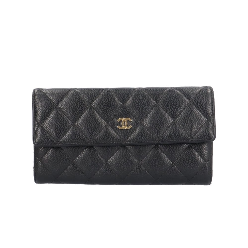 CHANEL PURSE CAVIARSKIN: CHANEL purse Caviarskin Brand: CHANEL Type/Style: purse Material: Exterior Material Caviarskin Color: Exterior color black Size: W7.5 x H4.1x D1.2inch Accessories: None Accessories Notice: When