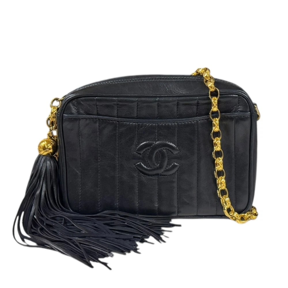 CHANEL SHOULDER BAG LAMBSKIN CHAIN FRINGE: CHANEL Shoulder Bag lambskin Chain fringe Brand: CHANEL Type/Style: Shoulder Bag Material: Exterior Material lambskin Color: Exterior color black Size: W7.3 x H4.9 x D2.8inch Accessories: None