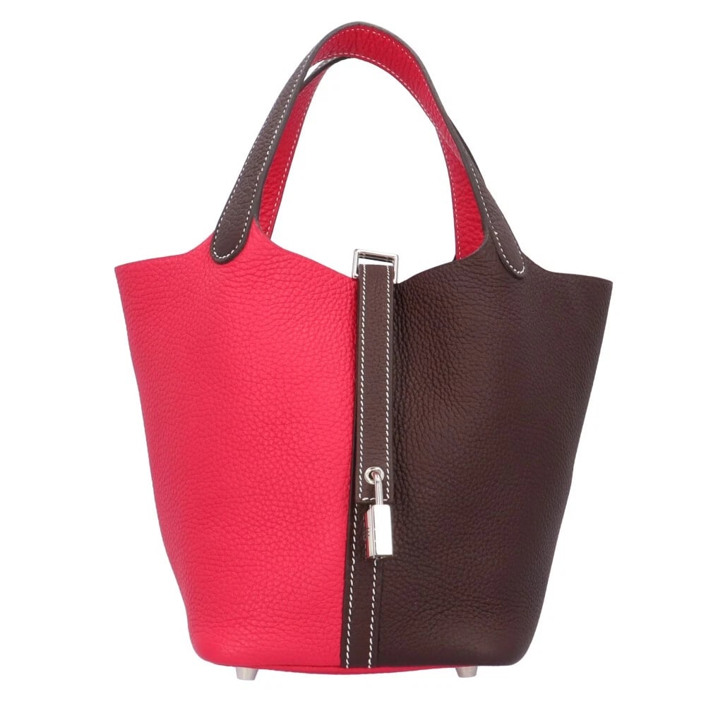 HERMES HANDBAG TAURILLON CLEMENCE PICOTAN LOCK PM: HERMES Handbag Taurillon Clemence Picotan Lock PM Brand: HERMES Type/Style: Handbag Material: Exterior Material Taurillon Clemence Color: Exterior color pink Size: W7.1 x H7.1 x D5.1inch Handle:12.2in