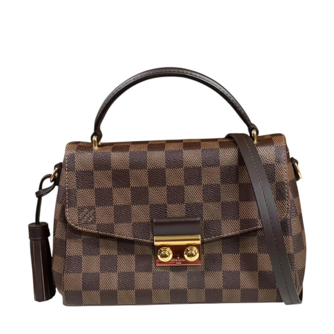 LOUIS VUITTON SHOULDERBAG DAMIER CANVAS 2-WAY/WITH TASSEL: LOUIS VUITTON ShoulderBag Damier canvas 2-way/with tassel Brand: LOUIS VUITTON Type/Style: Shoulder Bag Material: Exterior Material Damier canvas Color: Exterior color Brown Size: W9.8 x H5.9 x D3.7in