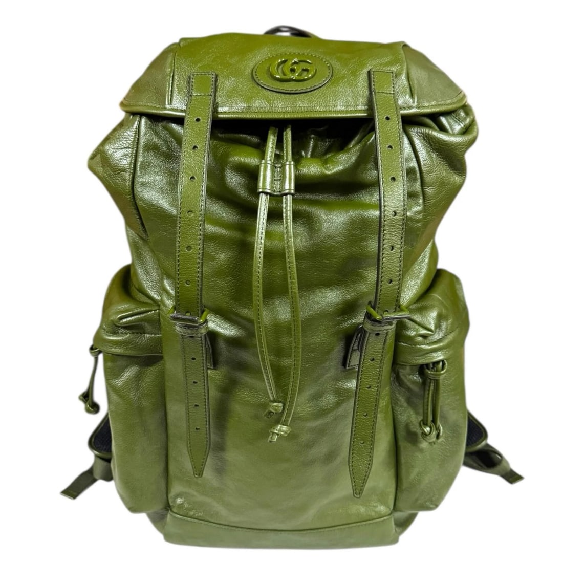 GUCCI DAYPACK LEATHER DOUBLE G BACKPACK: GUCCI Daypack leather Double G Backpack Brand: GUCCI Type/Style: Daypack Material: Exterior Material leather Color: Exterior color green Size: W15.0 x H17.3 x D5.9inch Handle:9.8inch Accessories