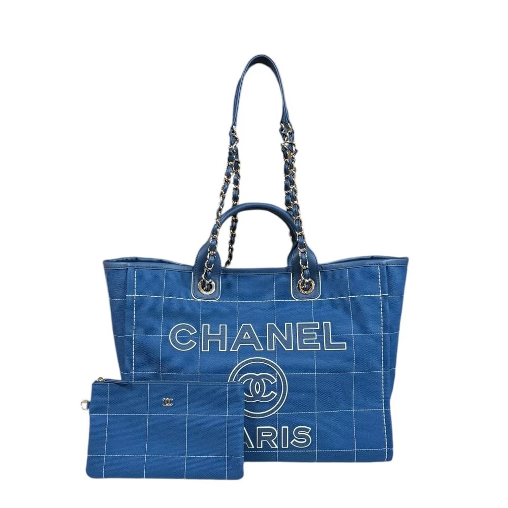 CHANEL SHOULDER BAG CANVAS LEATHER 2WAY: CHANEL Shoulder Bag canvas leather 2way Brand: CHANEL Type/Style: Shoulder Bag Material: Exterior Material canvas Color: Exterior color blue Size: W15.0 x H11.4 x D7.5inch Handle:10.2inch Accessor