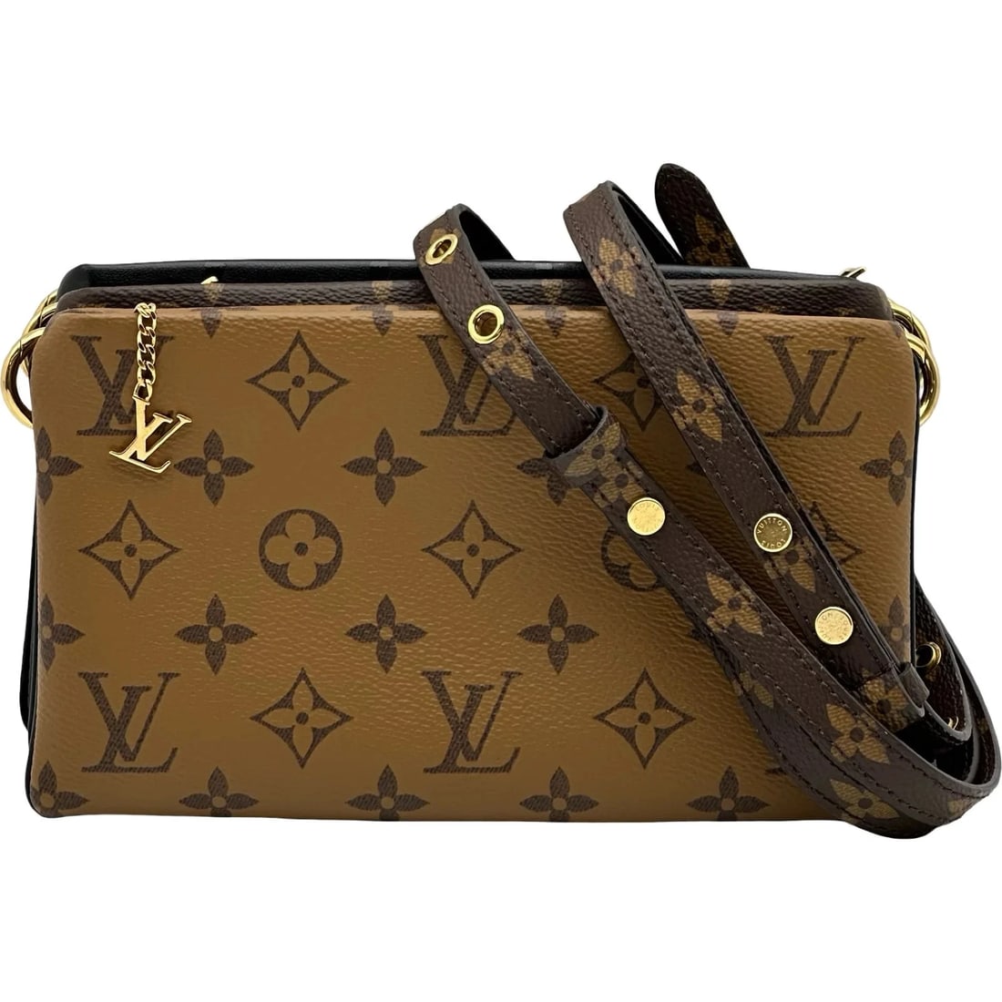 LOUIS VUITTON POCHETTE BROWN/BLACK REVERSE SHOULDER BAG: LOUIS VUITTON Pochette Brown/Black Reverse Shoulder Bag Brand: LOUIS VUITTON Type/Style: Shoulder Bag Material: Reverse Color: Brown/Black Size: W: 21cm / H: 12cm / D: 0.5cm Accessories: None