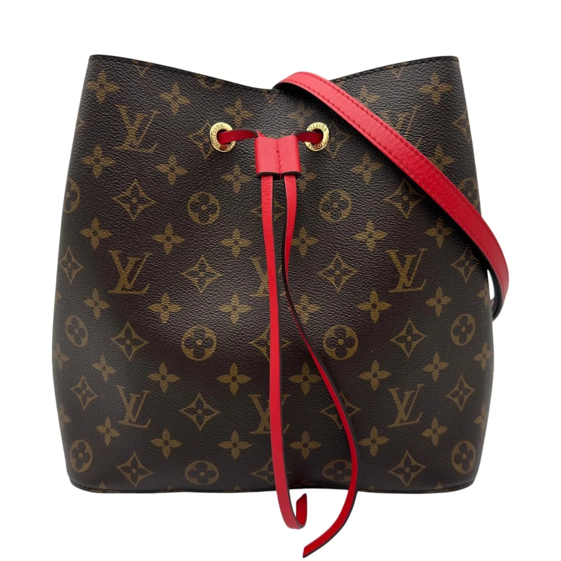 LOUIS VUITTON BROWN/RED MONOGRAM/LEATHER SHOULDER BAG: LOUIS VUITTON Brown/Red Monogram/Leather Shoulder Bag Brand: LOUIS VUITTON Type/Style: Shoulder Bag Material: Monogram/Leather Color: Brown/Red Size: W: 26.0cm / H: 26.0cm / D: 16.0cm Accessories:
