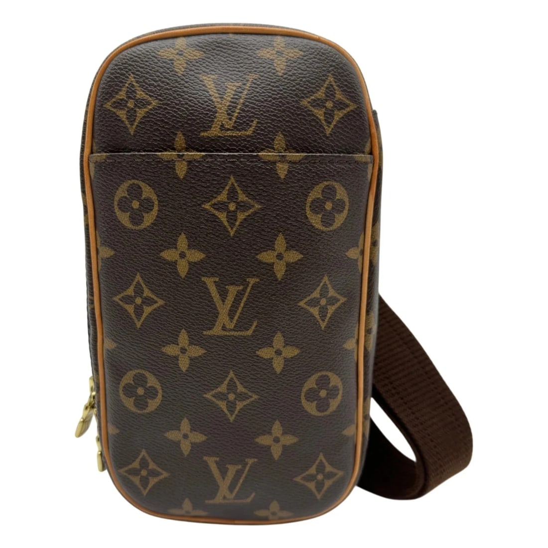 LOUIS VUITTON GANGE BROWN MONOGRAM/LEATHER BODY BAG: LOUIS VUITTON Gange Brown Monogram/Leather Body Bag Brand: LOUIS VUITTON Type/Style: Body Bag Material: Monogram/Leather Color: brown Size: W: 12.0cm / H: 22.5cm / D: 4.0cm Accessories: None