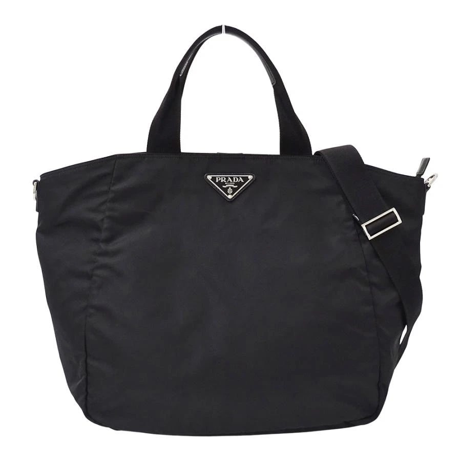 PRADA LOGO SHOULDER BAG: Prada Logo Shoulder Bag Brand: Prada Type/Style: Shoulder Bag Material: Nylon Color: Black Size: W: 34-50cm / H: 35cm (center) / D: 18cm Accessories: None Accessories Notice: When purchasing