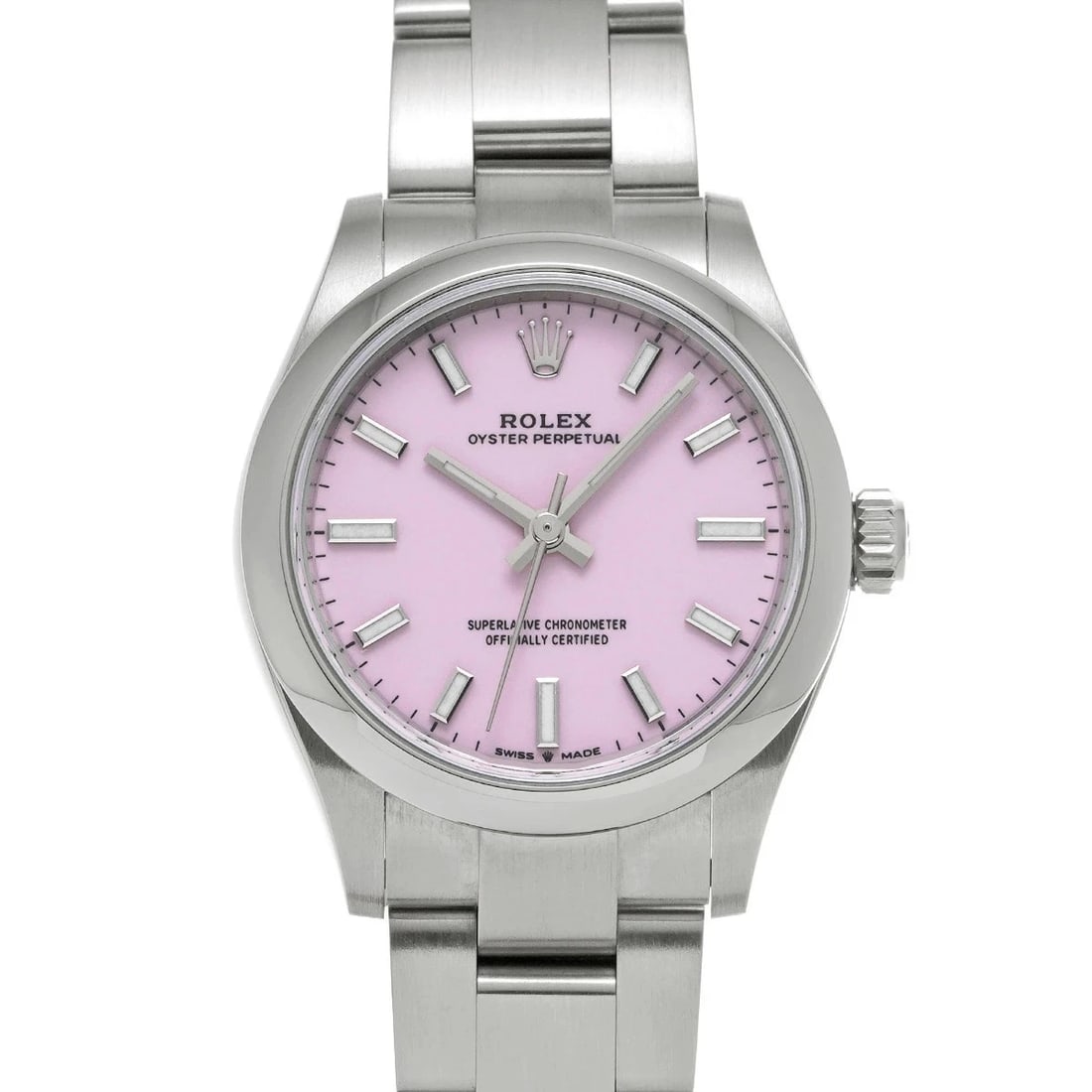 ROLEX OYSTER PERPETUAL PINK WATCH: Rolex Oyster Perpetual Pink Watch Brand: ROLEX Type/Style: Wristwatch Material: Band Material Stainless Case Material Sapphire Crystal Color: Dial Color Pink Size: Wrist Size 17.5cm Case Size 31x31mm 