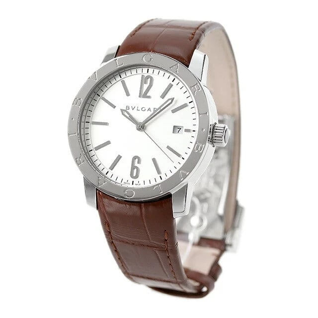 BVLGARI SILVER AUTOMATIC LEATHER WATCH: Bvlgari Silver Automatic Leather Watch Brand: Bvlgari Type/Style: Wristwatch Material: Case Material Silver Band Material Leather Color: Dial Color Case Color Silver Band Color Brown Dial Color