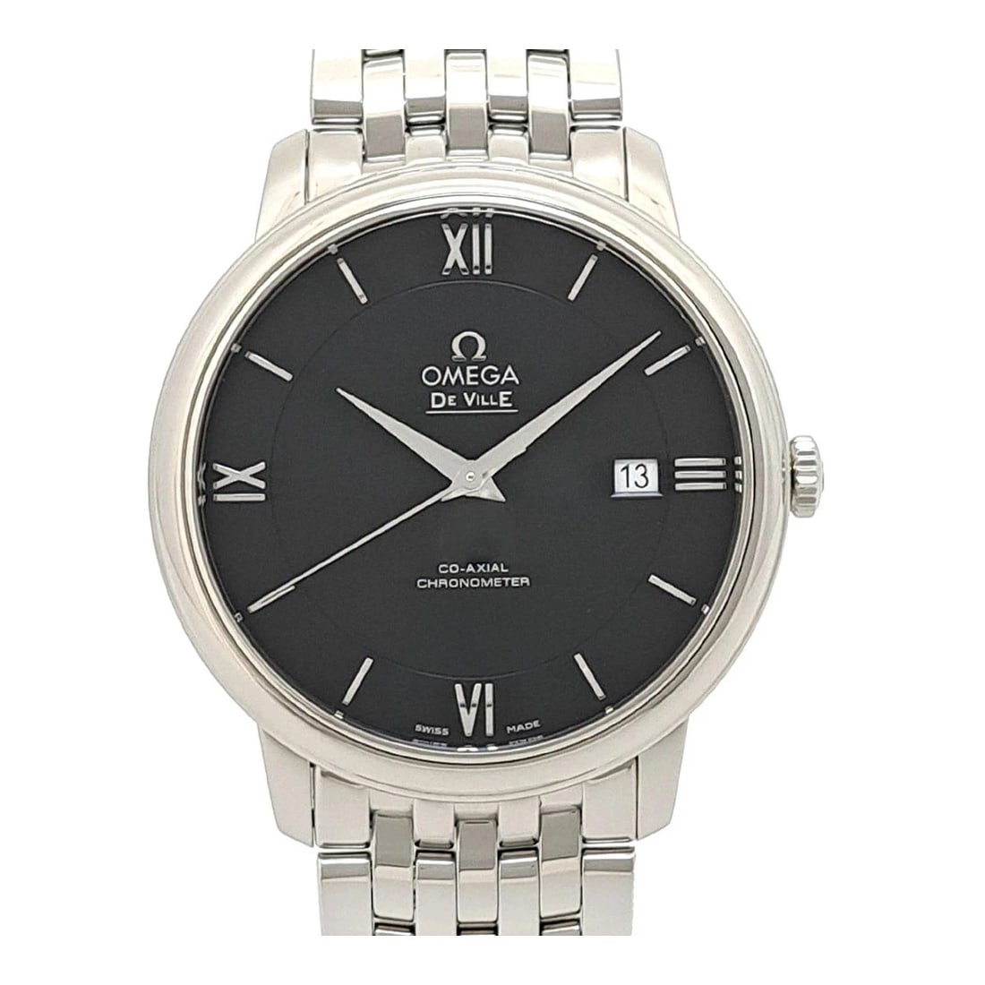 OMEGA BLACK WATCH: Omega Black Watch Brand: OMEGA Type/Style: Wristwatch Material: Case Material N/A Band Material Stainless Steel Color: Dial Color Black Size: Wrist Size 19.5cm Case Size 40mm Accessories: None