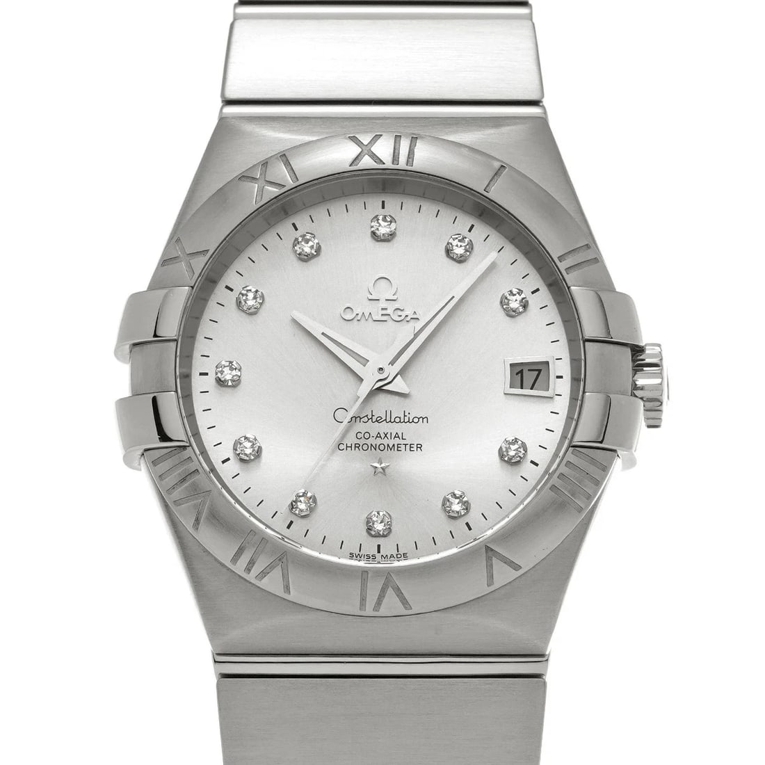 OMEGA CONSTELLATION CO-AXIAL SILVER WATCH: Omega Constellation Co-Axial Silver Watch Brand: OMEGA Type/Style: Wristwatch Material: Band Material Stainless Case Material Sapphire Crystal Color: Dial Color Silver Size: Wrist Size 18cm Case Size 