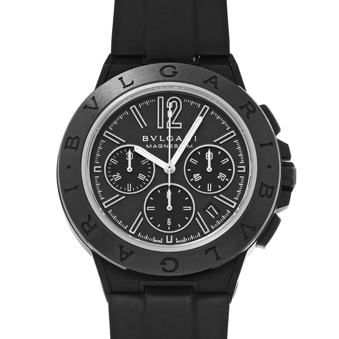 BULGARI DIAGONO MAGNESIUM CHRONOGRAPH WATCH: Bulgari Diagono Magnesium Chronograph Watch Brand: BULGARI Type/Style: Wristwatch Material: Band Material Magnesium Case Material Sapphire Crystal Color: Dial Color Black Size: Wrist Size 19cm Case