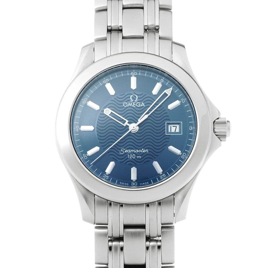OMEGA SEAMASTER QUARTZ BLUE WATCH: Omega Seamaster Quartz Blue Watch Brand: OMEGA Type/Style: Wristwatch Material: Band Material Stainless Case Material Sapphire Crystal Color: Dial Color Blue Size: Wrist Size 17.5cm Case Size 36 x 36
