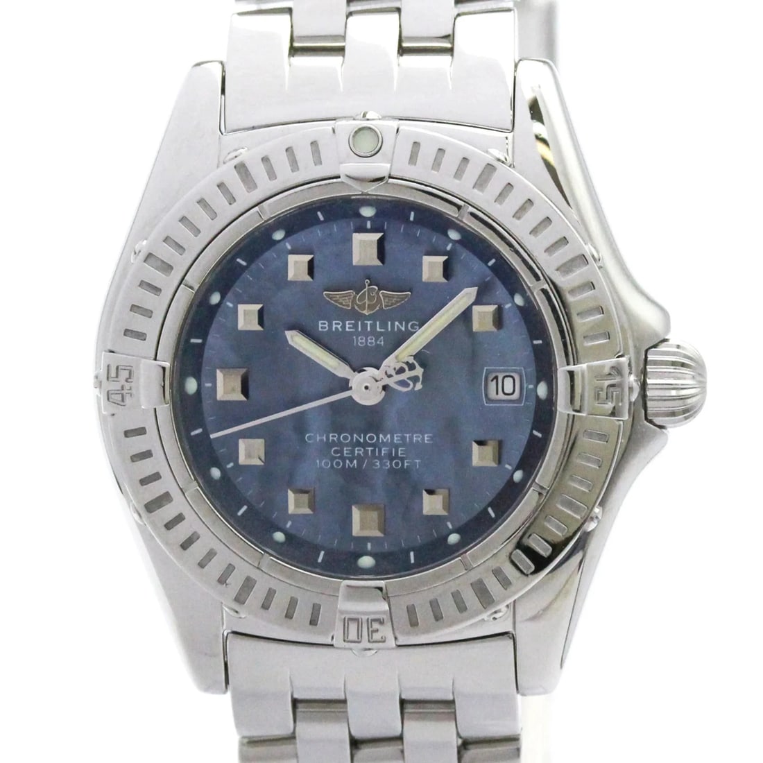 BREITLING BLUE STEEL QUARTZ WATCH: Breitling Blue Steel Quartz Watch Brand: Breitling Type/Style: Wristwatch Material: (Case) Stainless steel (Band) Stainless steel Color: Dial Color Blue shell Size: Case Diameter 29mm / 1.14inch A