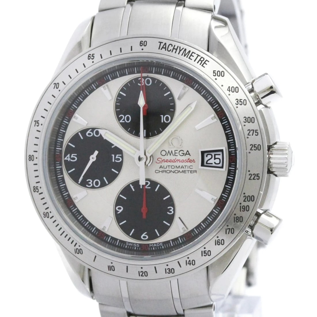 OMEGA SPEEDMASTER DATE STEEL AUTOMATIC WATCH: Omega Speedmaster Date Steel Automatic Watch Brand: Omega Type/Style: Wristwatch Material: (Case) Stainless steel (Band) Stainless steel Color: Dial Color Silver Size: Case Diameter 40mm / 1.57inch