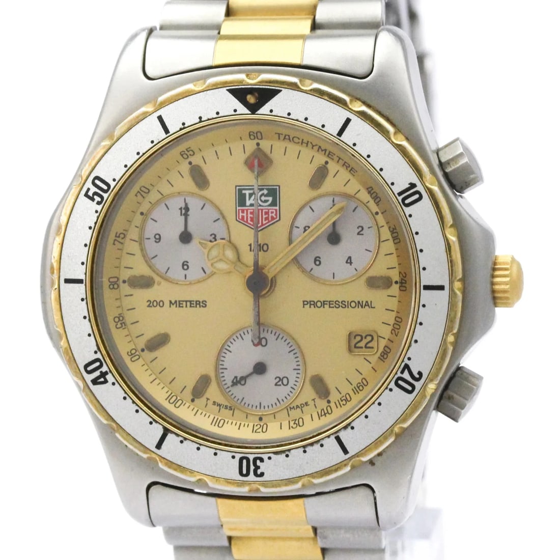 TAG HEUER PROFESSIONAL CHRONOGRAPH GOLD PLATED STEEL WATCH: Tag Heuer Professional Chronograph Gold Plated Steel Watch Brand: Tag Heuer Type/Style: Wristwatch Material: (Case) Gold plated, Stainless steel (Band) Gold plated, Stainless steel Color: Dial Color G