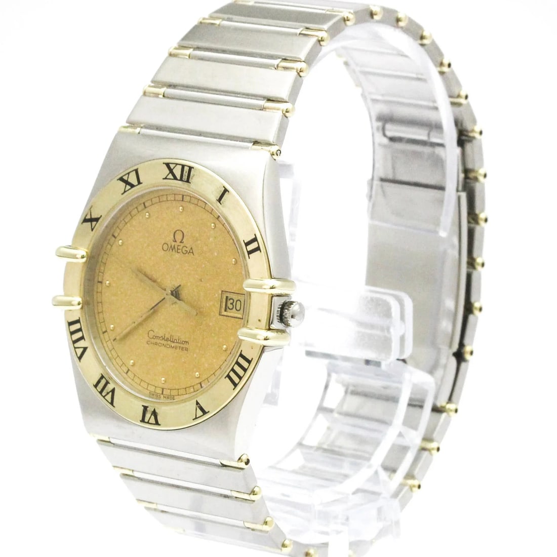 OMEGA CONSTELLATION 18K GOLD STEEL QUARTZ WATCH: Omega Constellation 18K Gold Steel Quartz Watch Brand: Omega Type/Style: Wristwatch Material: (Case) Stainless steel, Yellow gold (18K) (Band) Stainless steel, Yellow gold (18K) Color: Dial Color Gold