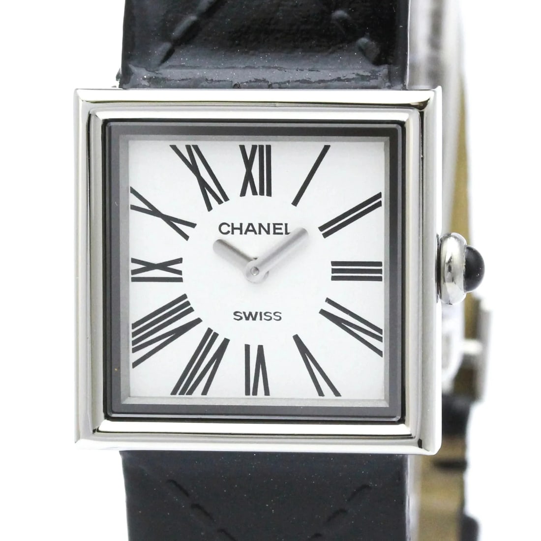 CHANEL MADEMOISELLE STEEL QUARTZ WATCH: Chanel Mademoiselle Steel Quartz Watch Brand: Chanel Type/Style: Wristwatch Material: (Case) Stainless steel (Band) Leather Color: Dial Color White Size: Case Diameter 23mm / 0.91inch Accessories: