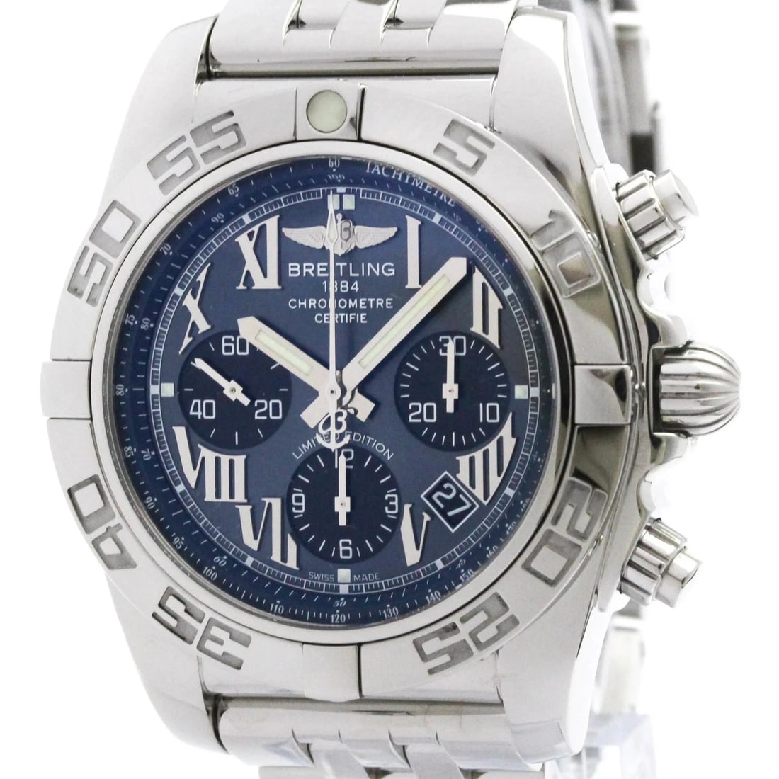 BREITLING CHRONOMAT 44 JAPAN LTD MOP STEEL WATCH: Breitling Chronomat 44 Japan Ltd Mop Steel Watch Brand: Breitling Type/Style: Wristwatch Material: (Case) Stainless steel (Band) Stainless steel Color: Dial Color Blue shell Size: Case Diameter 44mm /