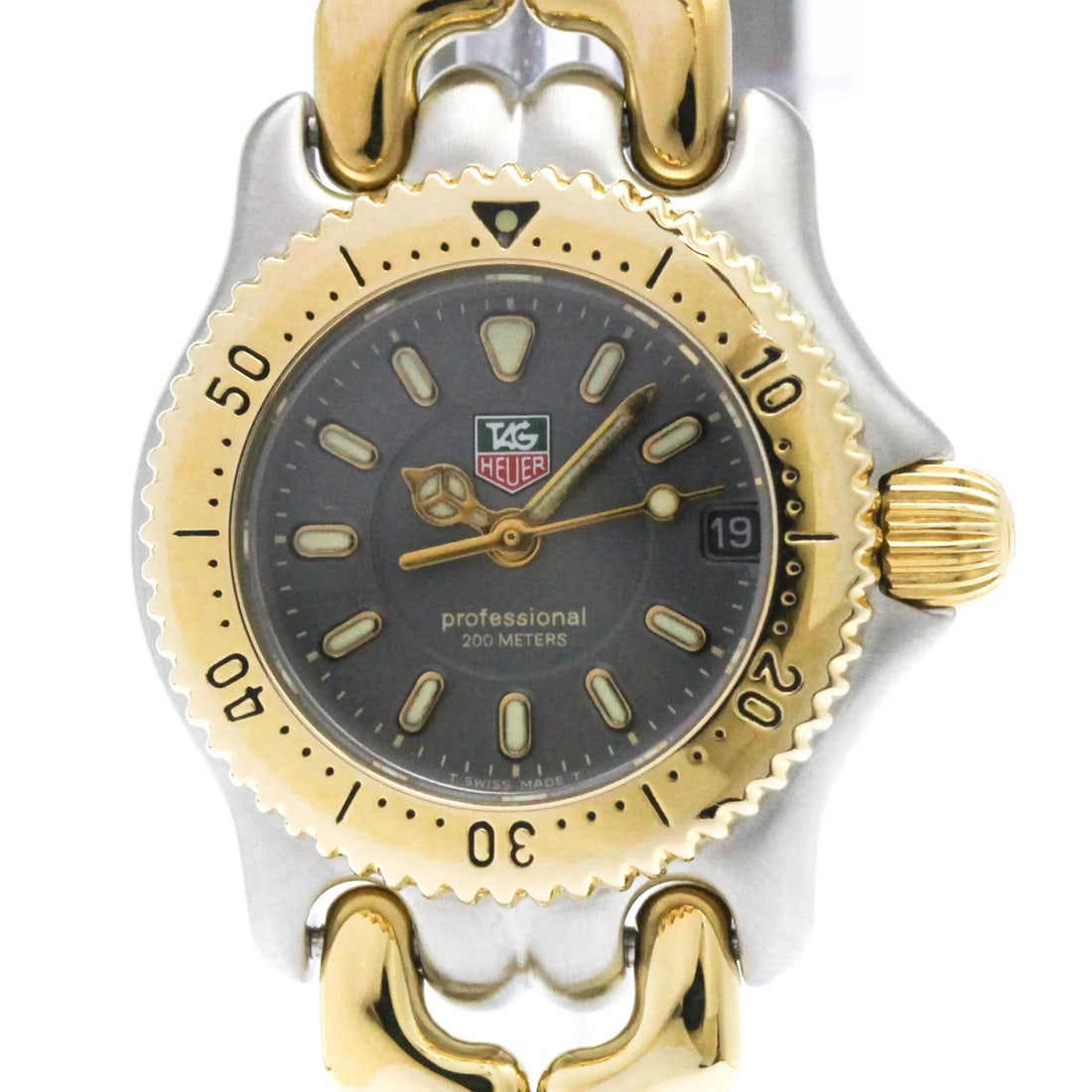 TAG HEUER SEL PROFESSIONAL GOLD PLATED STEEL WATCH: Tag Heuer Sel Professional Gold Plated Steel Watch Brand: Tag Heuer Type/Style: Wristwatch Material: (Case) Gold plated, Stainless steel (Band) Gold plated, Stainless steel Color: Dial Color Gray