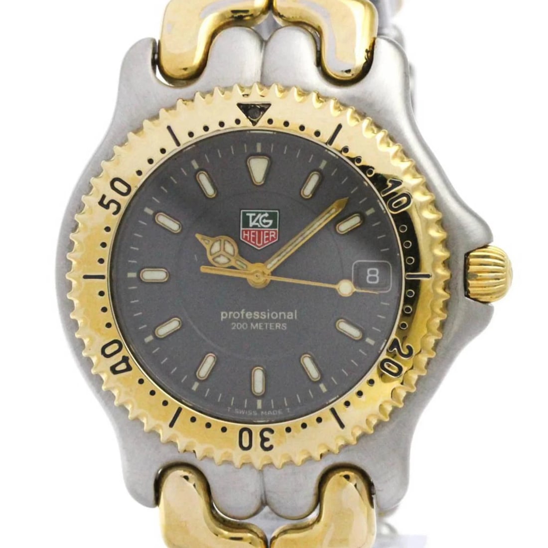 TAG HEUER SEL PROFESSIONAL GOLD PLATED STEEL WATCH: Tag Heuer Sel Professional Gold Plated Steel Watch Brand: Tag Heuer Type/Style: Wristwatch Material: (Case) Gold plated, Stainless steel (Band) Gold plated, Stainless steel Color: Dial Color Gray