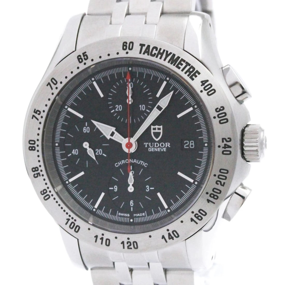 TUDOR CHRONAUTIC CHRONOGRAPH STEEL AUTOMATIC WATCH: Tudor Chronautic Chronograph Steel Automatic Watch Brand: Tudor Type/Style: Wristwatch Material: (Case) Stainless steel (Band) Stainless steel Color: Dial Color Carbon Size: Case Diameter 42mm / 1.65i