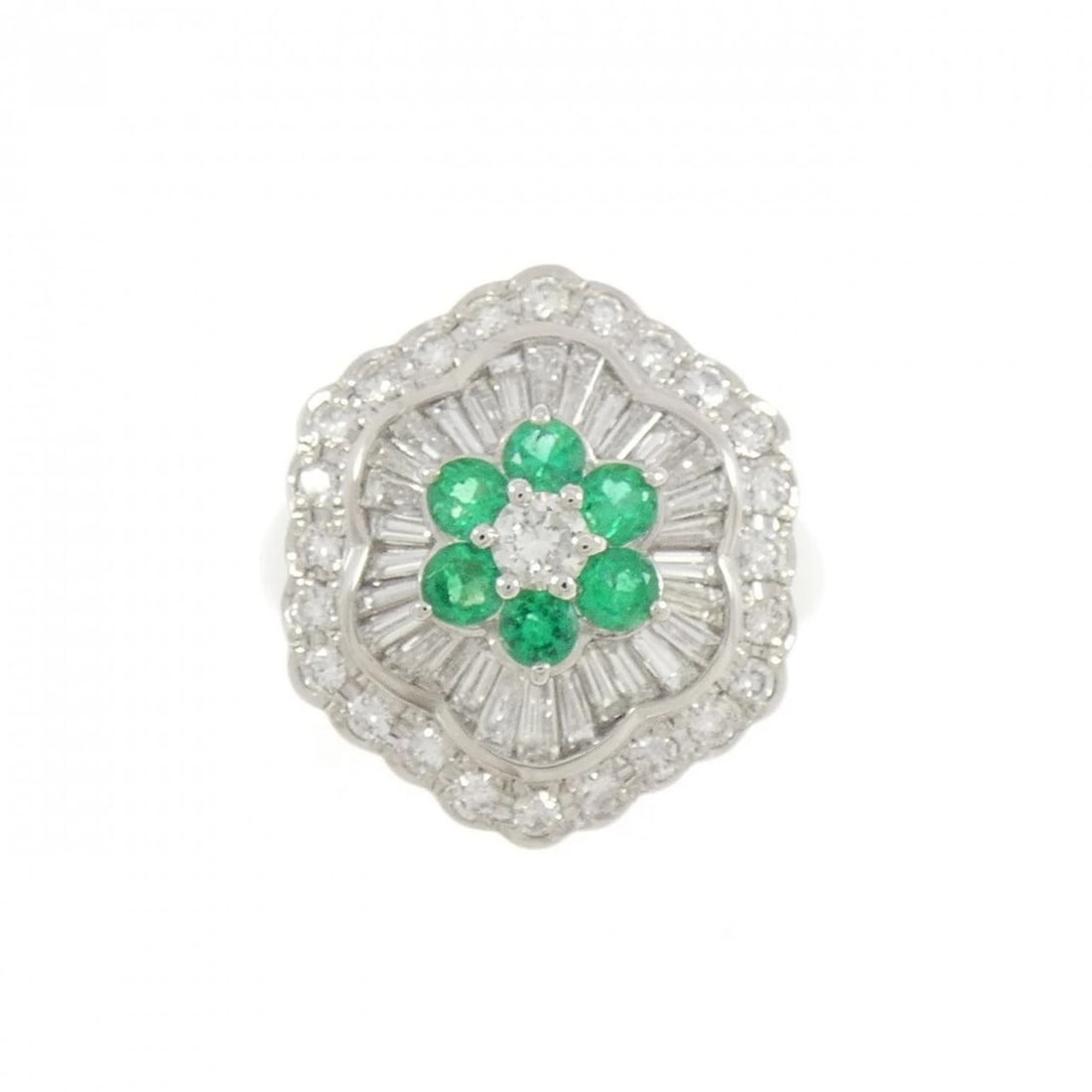 PT900 FLOWER EMERALD RING - 2