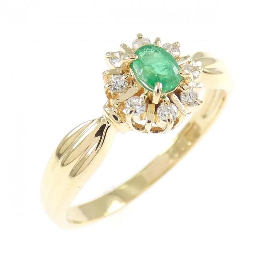 18K YELLOW GOLD EMERALD RING: 18K Yellow Gold Emerald Ring Brand: Unbranded Type/Style: Emerald Ring Material: K18YG, Main Stone Emerald Color: YG Size: US5 3/4 Accessories: None Accessories Notice: When purchasing pre