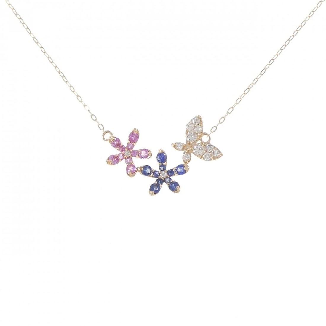 K18PG FLOWER X BUTTERFLY SAPPHIRE NECKLACE (1 of 5)