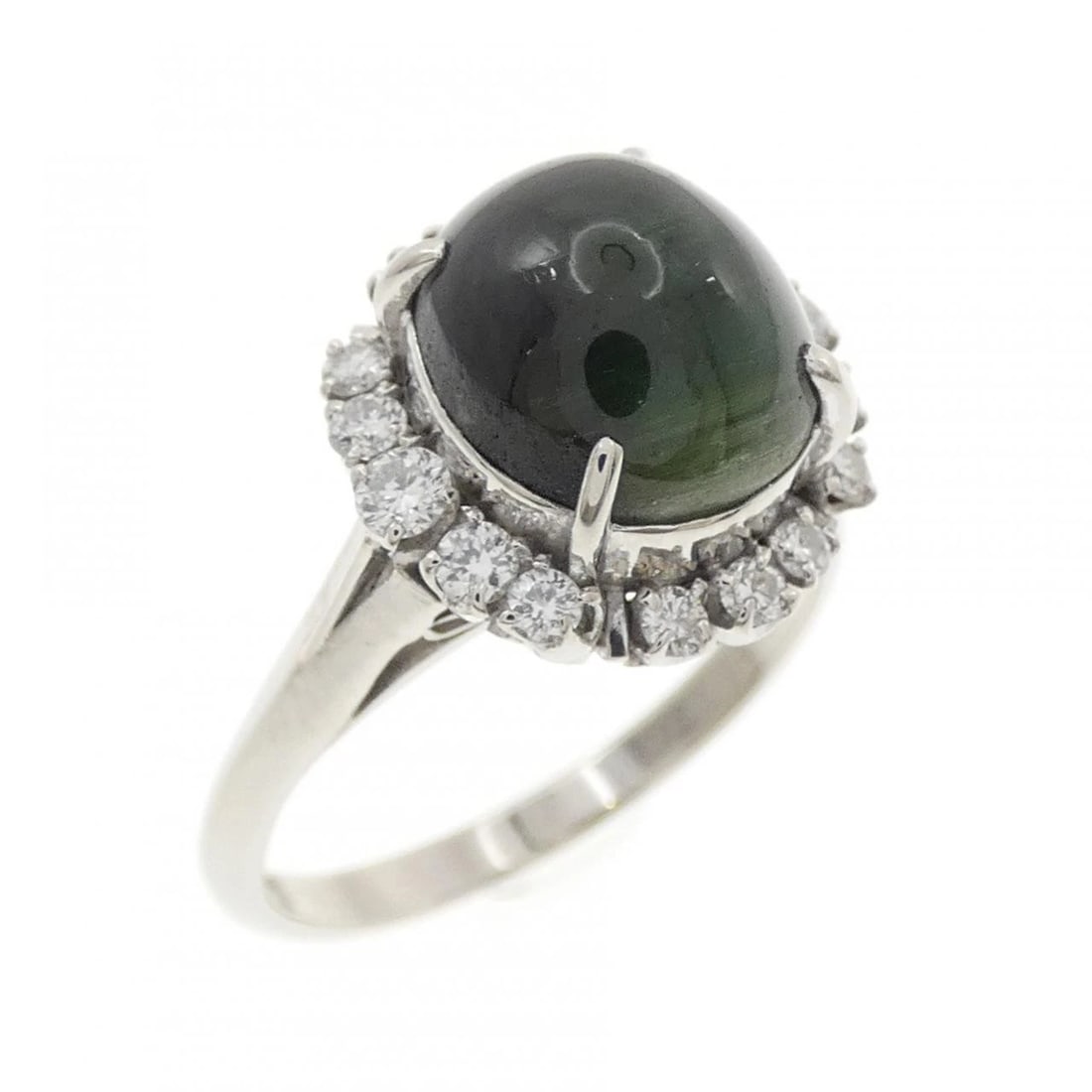 PT900 TOURMALINE CAT'S EYE RING: PT900 Tourmaline Cat's Eye Ring Brand: Unbranded Type/Style: Tourmaline Cat's Eye Ring Material: PT900, Main Stone Tourmaline Cat's Eye Color: Does Not Apply Size: US6 1/2 Accessories: None