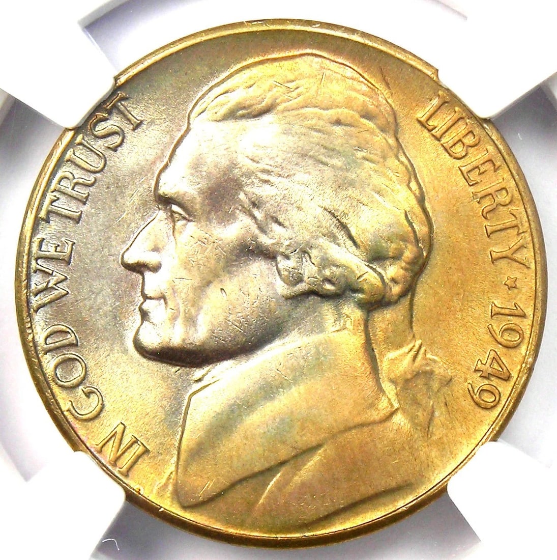 1949-D JEFFERSON NICKEL 5C COIN: 1949-D Jefferson Nickel 5C Coin Year : 1949 Denomination : 5C Country of Origin : United States Accessories: None Accessories Notice: When purchasing pre-owned goods, please refer to the photos of the