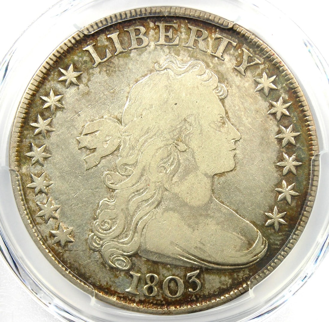 1803 DRAPED BUST SILVER DOLLAR $1 SMALL 3 COIN: 1803 Draped Bust Silver Dollar $1 Small 3 Coin Year: 1803 Denomination: $1 Country of Origin: United States Accessories: None Accessories Notice: When purchasing pre-owned goods, please refer to the p