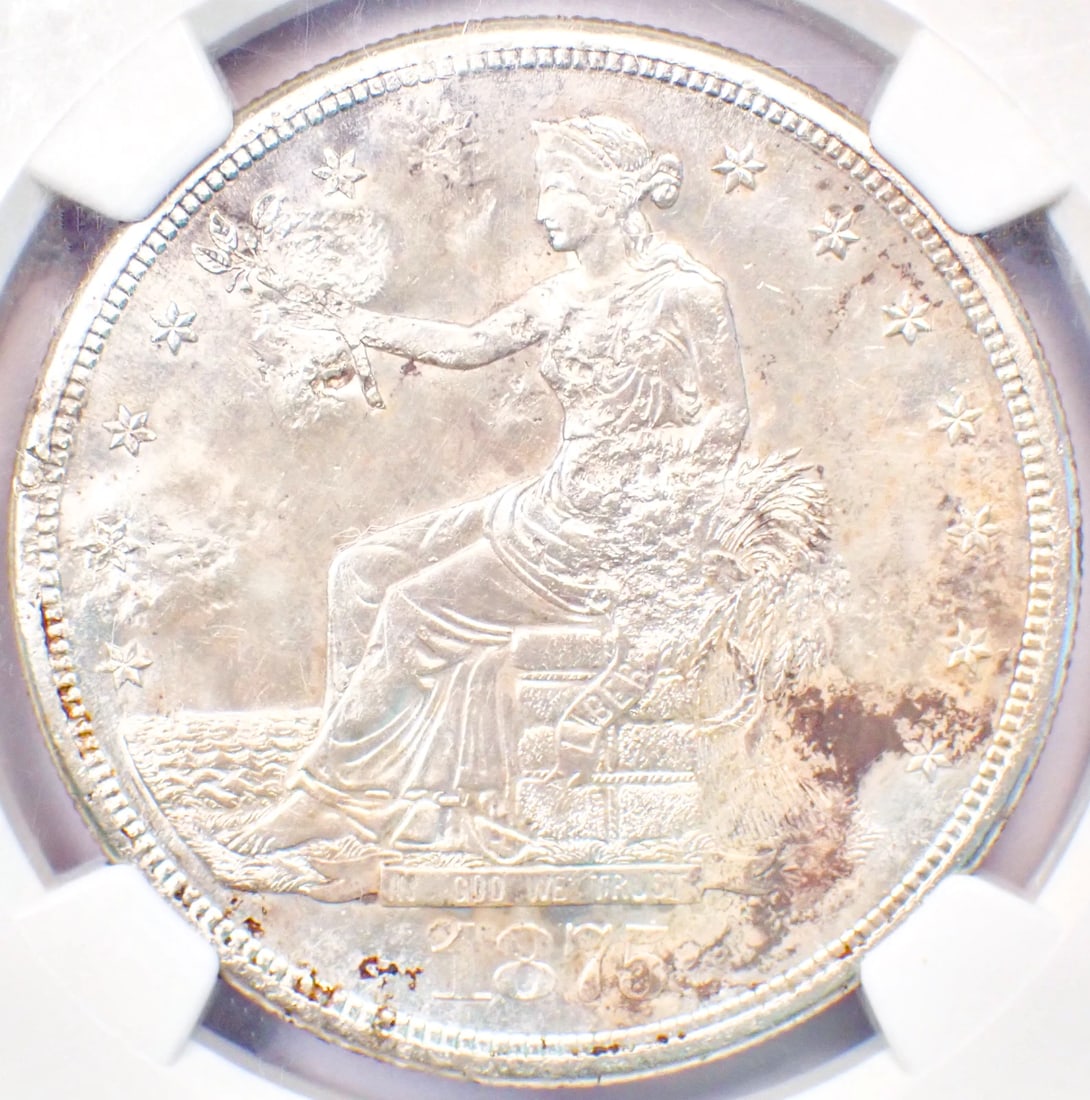 1875-S TRADE SILVER DOLLAR T$1 COIN: 1875-S Trade Silver Dollar T$1 Coin Year: 1875 Denomination: $1 Country of Origin: United States Accessories: None Accessories Notice: When purchasing pre-owned goods, please refer to the photos of th